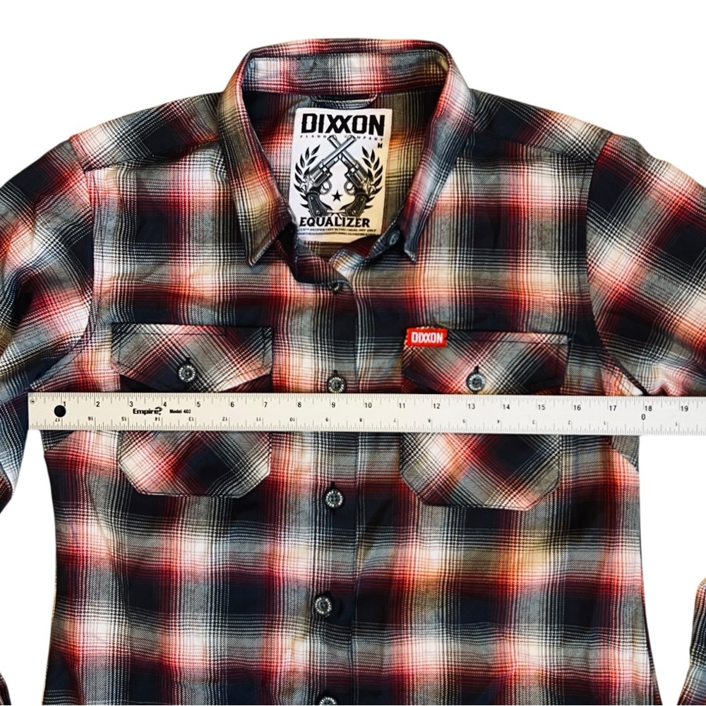 Dixxon Women’s Sz M Red Black Plaid Flannel Button Front Shirt Equalizer Casual - Picture 11 of 14